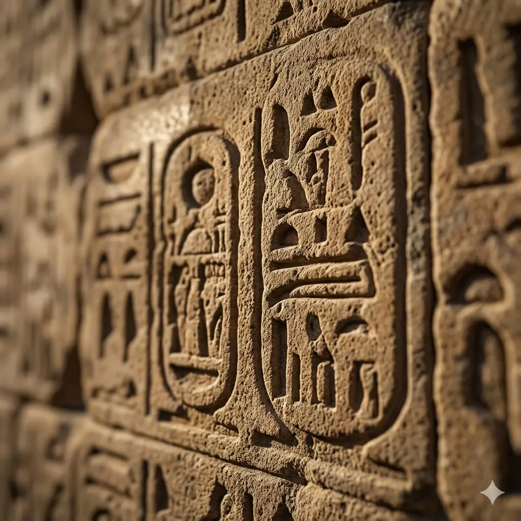 Detail kamenných hieroglyfů